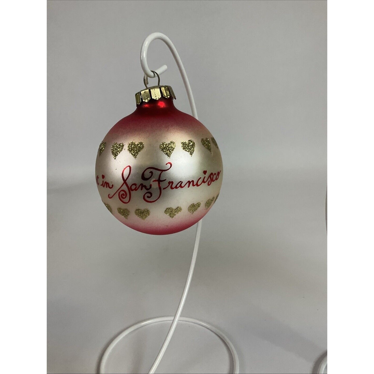 Lot Of 4 Vintage Glass Ball Ornaments : Snowy Hearts, San Fran, Miami, Floral