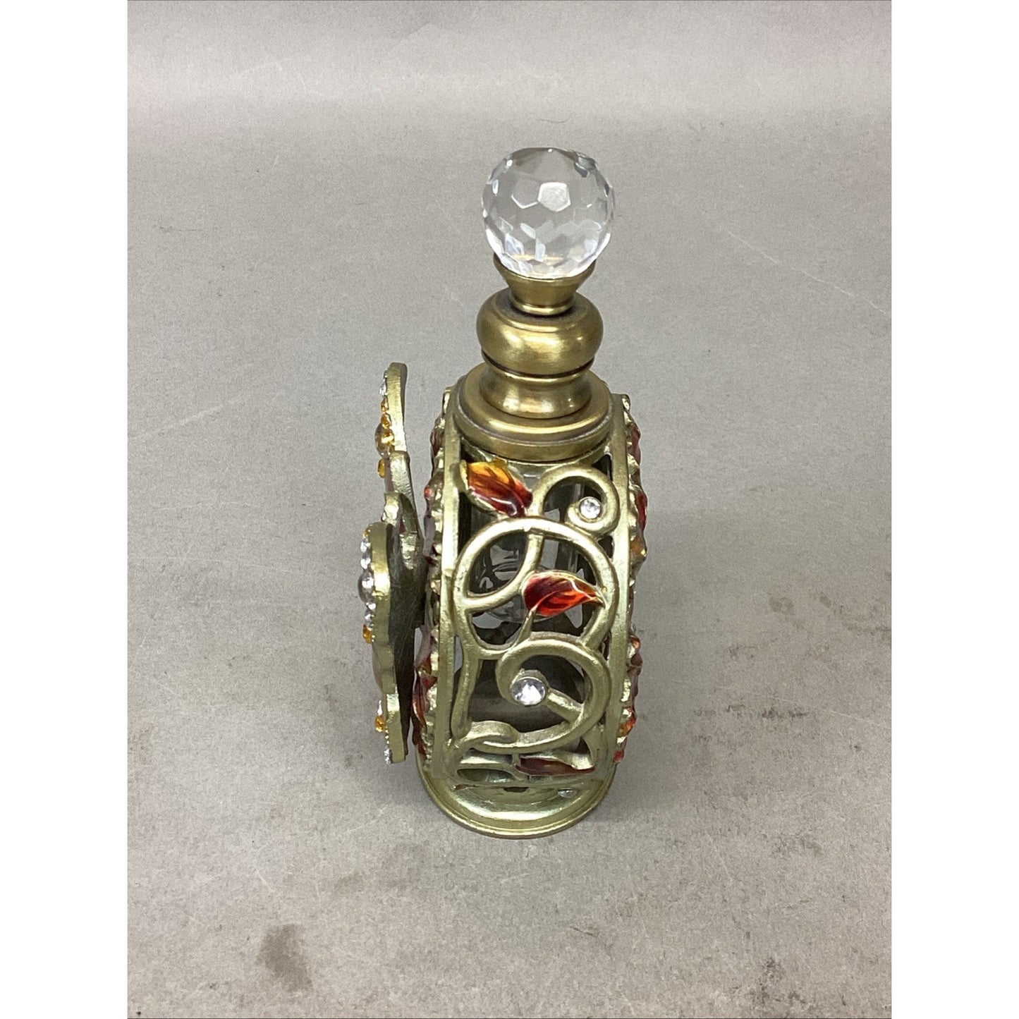 Becky Horton Antique Perfume Bottle With Butterfly & Rhinestones - Empty