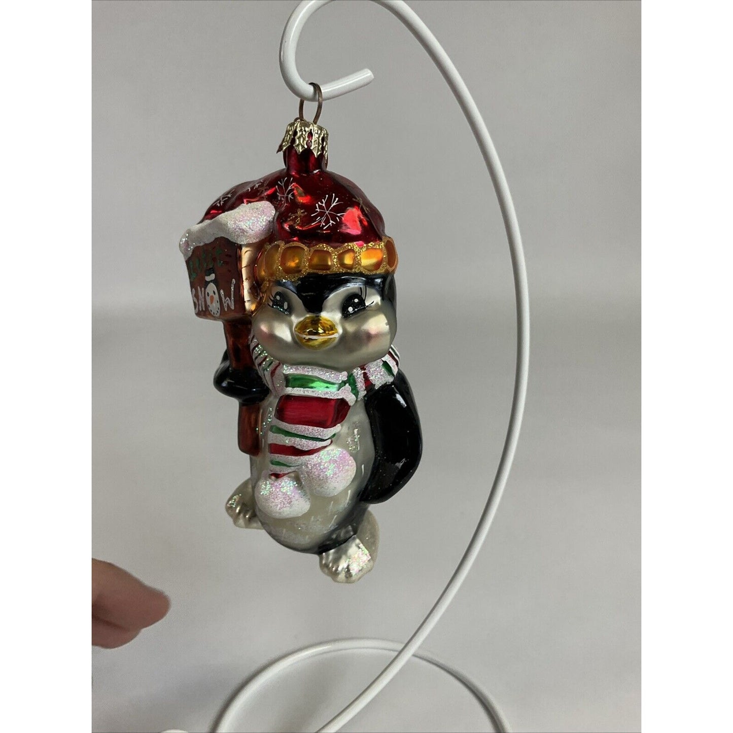 Christopher Radko Let It Snow Penguin Glass Christmas Ornament / Damaged