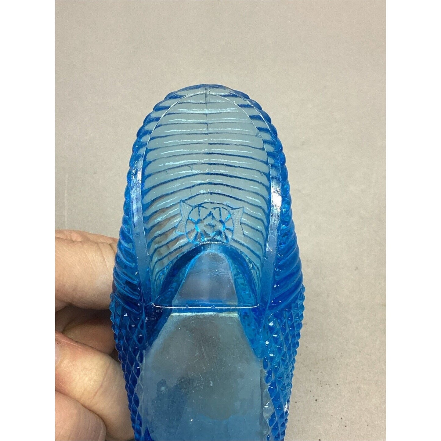 Vintage Fenton Vaseline Glass Blue Baby Slipper Figurine