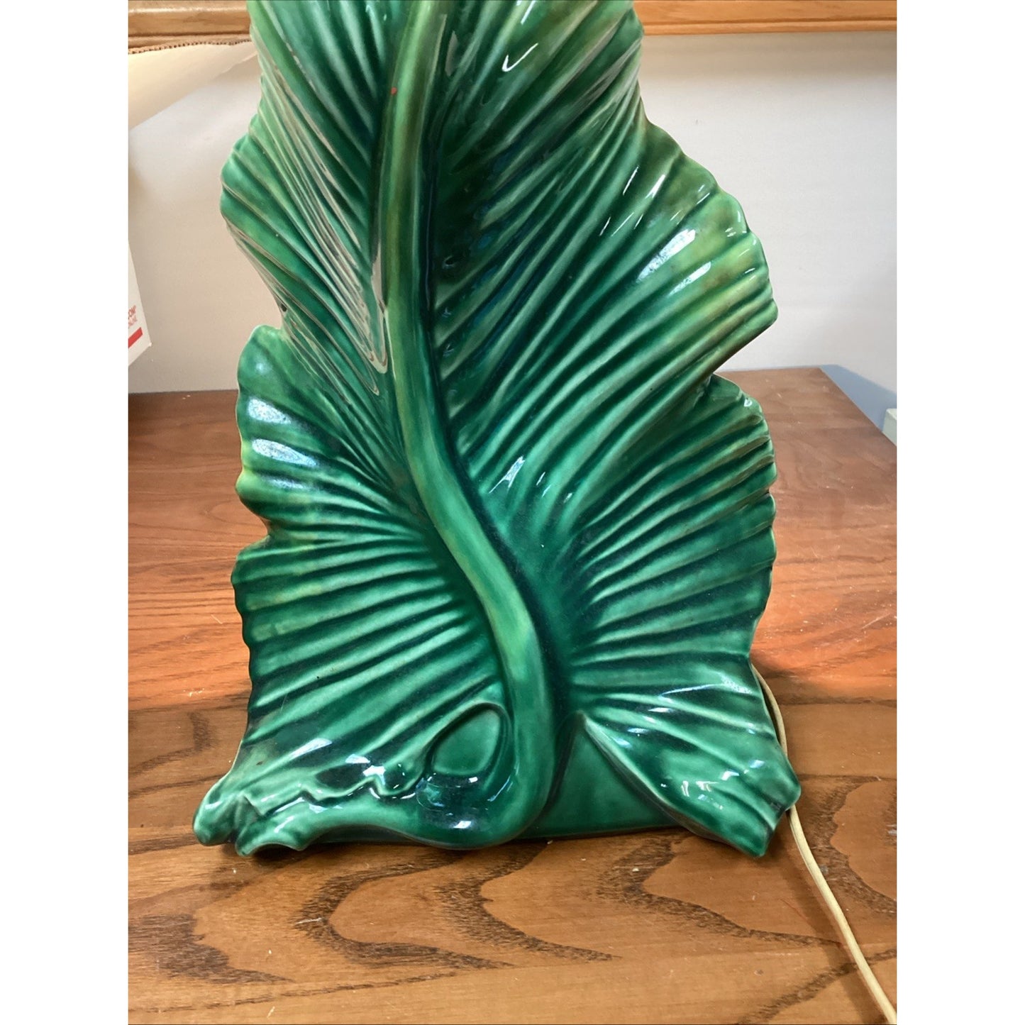 Phil-Mar MCM Green Glaze Ceramic Leaf Tropical TV Lamp - Tested & Works - Rare