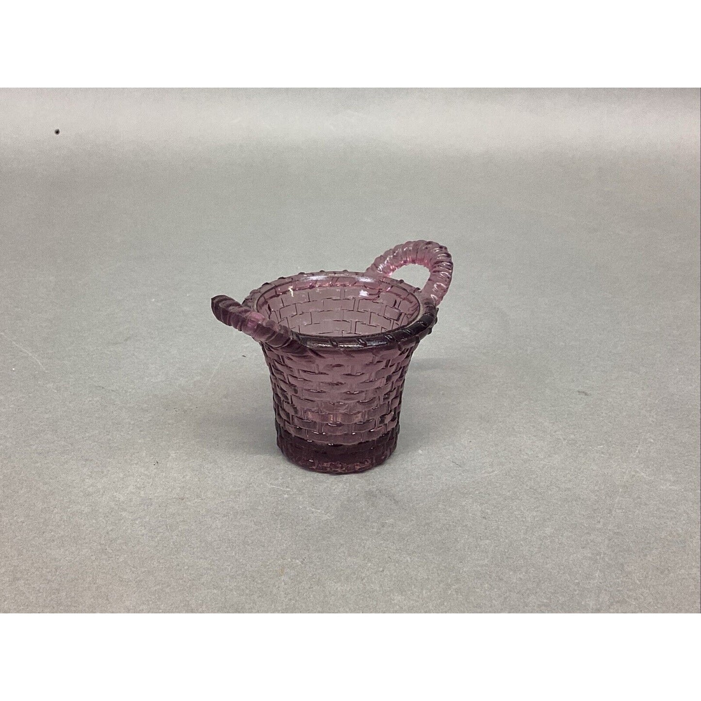 Boyd Glass Purple Amethyst Basket with Handles Toothpick Holder