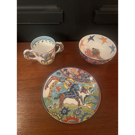 1997 Tiffany & Co ‘Fantasy’ Collection by Gene Moore Plate Bowl 2 Handle Cup Set