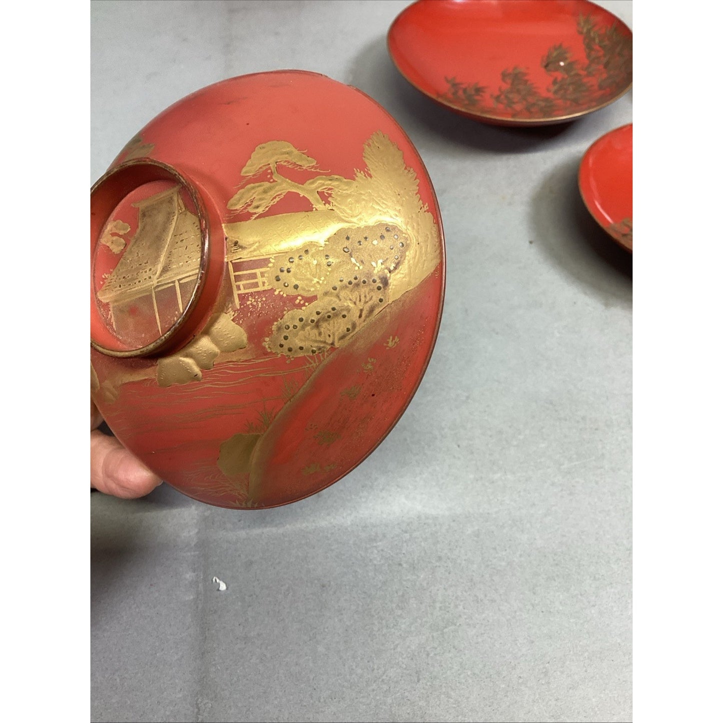 Set Of 5 Japanese Hand Painted Floral Sake Cups Bowls
