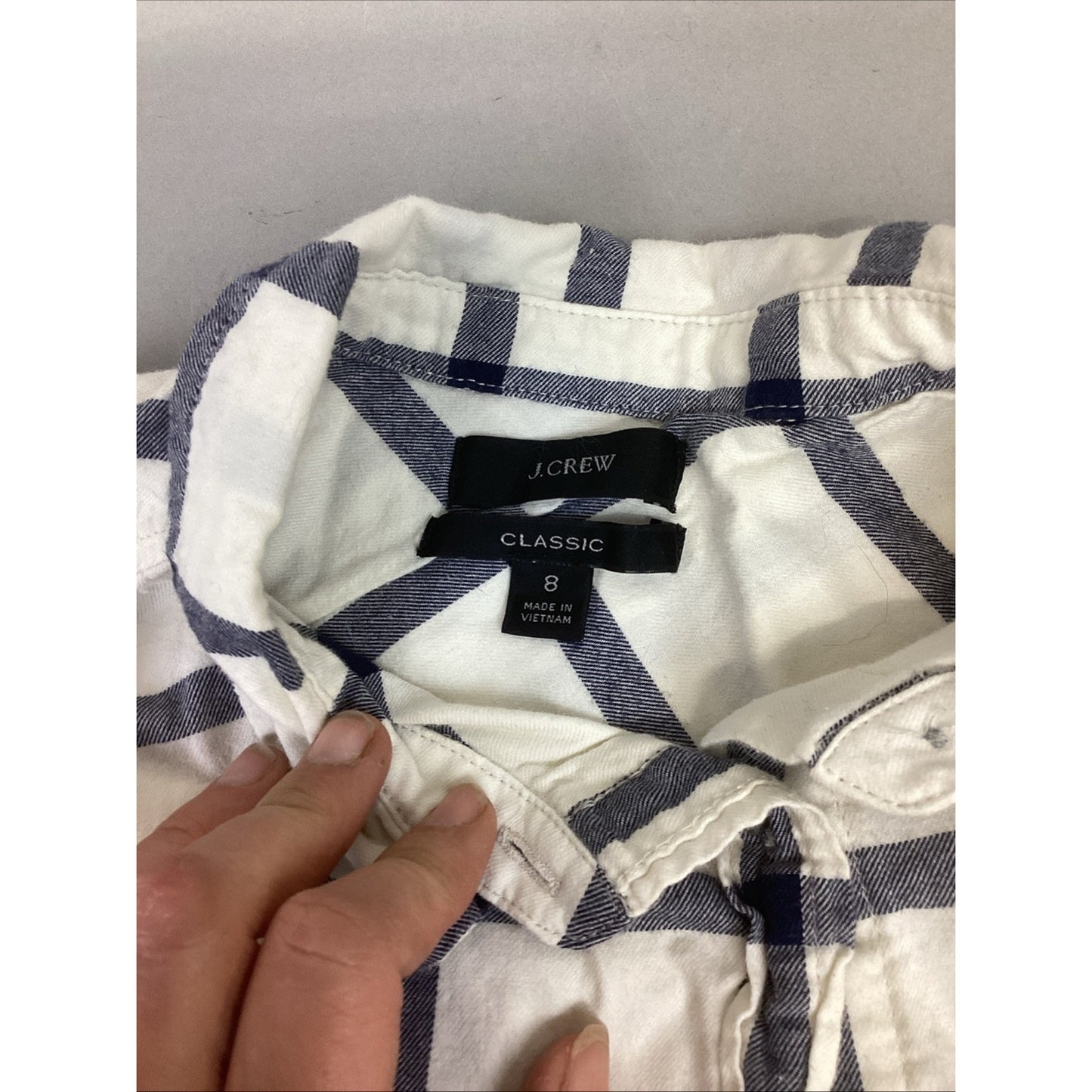 J. Crew Classic Button Down White With Blue Stripes Shirt - Women’s Size 8