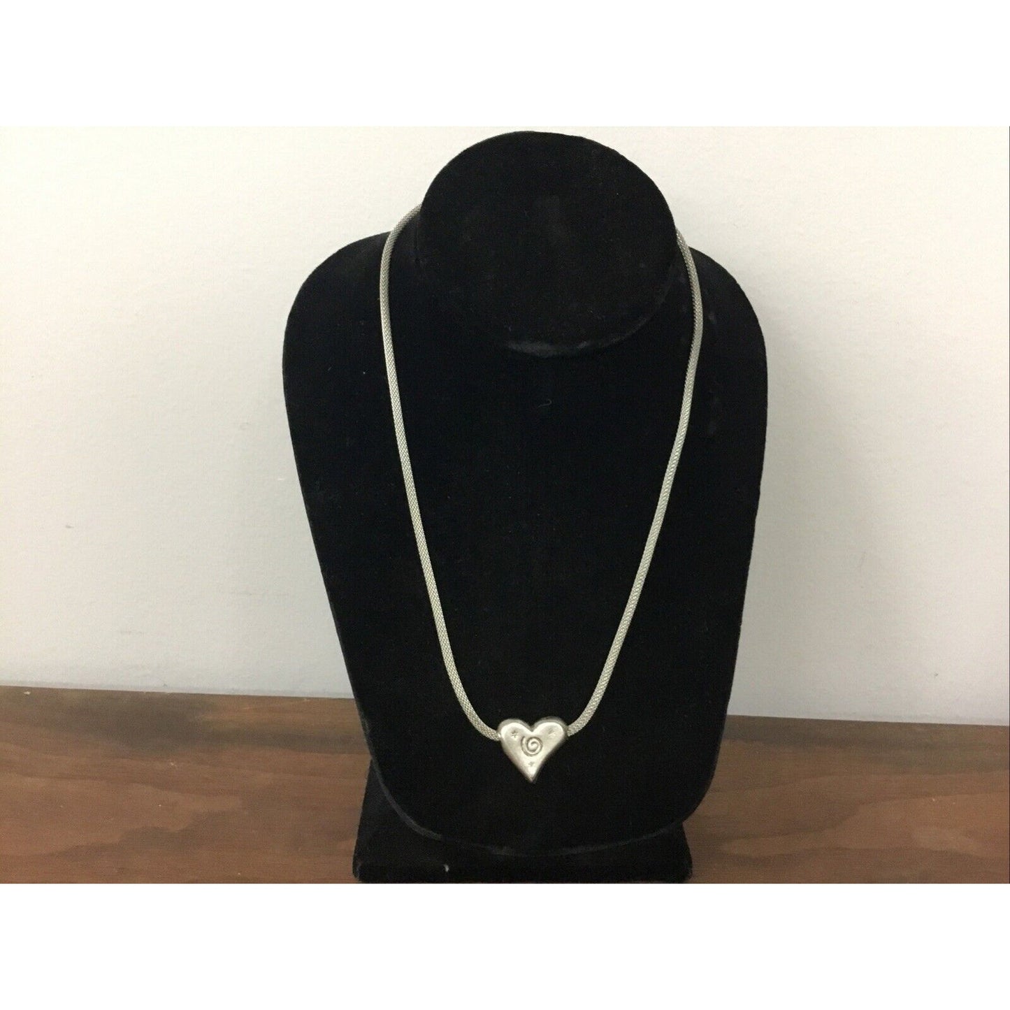 Chunky Silver Tone Open Heart Pendant Necklace