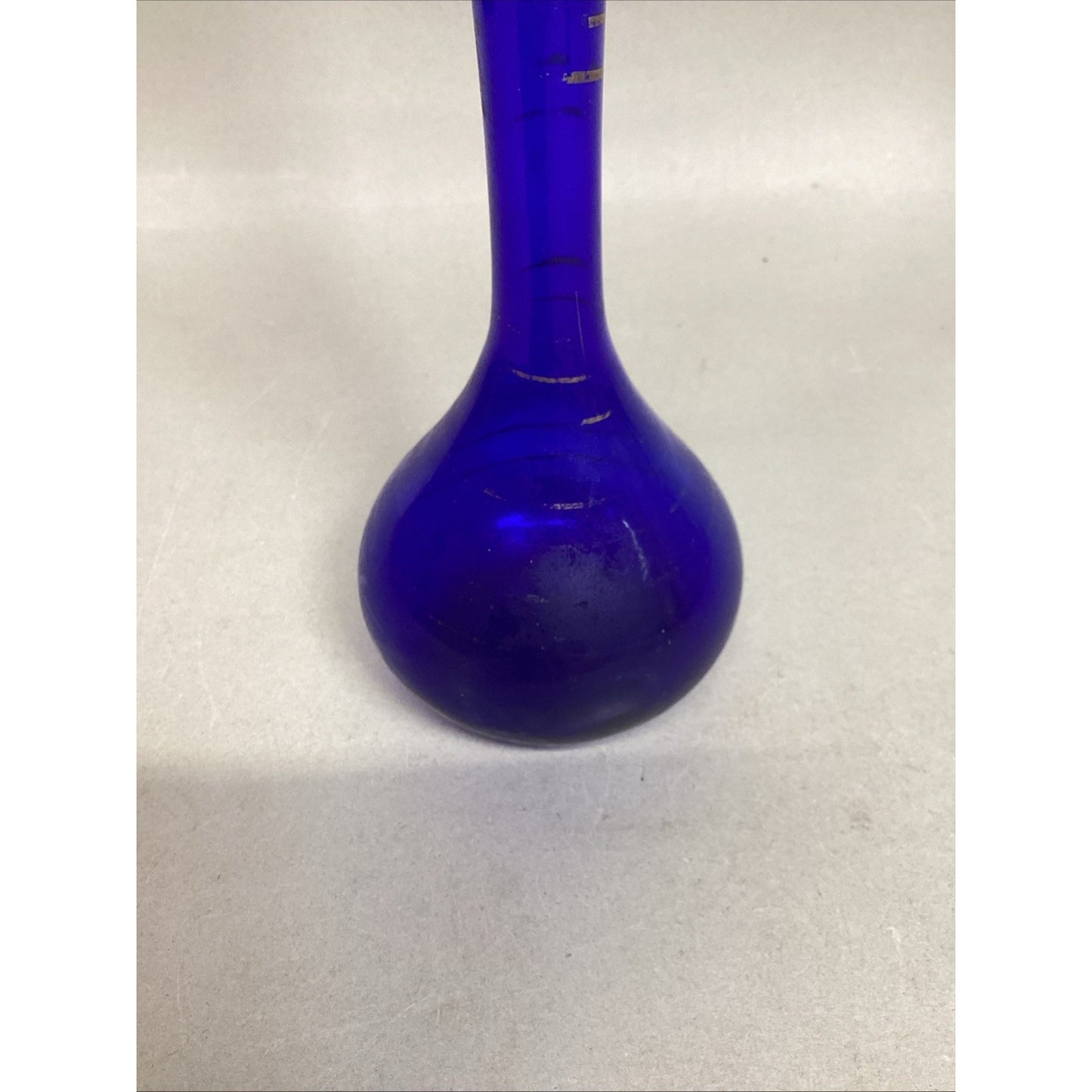 Vintage Cobalt Blue Glass Vase With Gold Stripes - 12”H