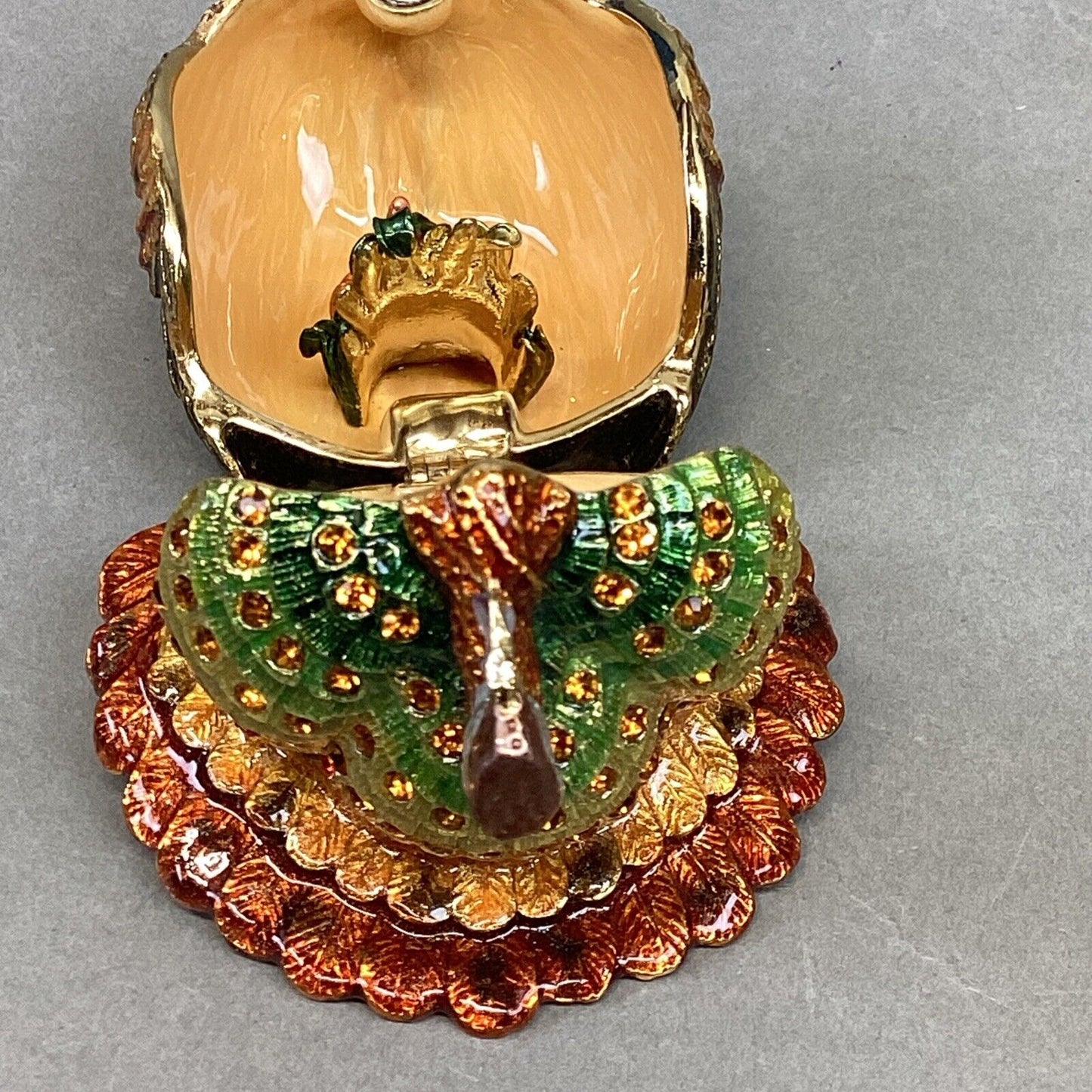 Miniature Turkey Trinket Box - Hand Painted Enamel - With Swarowski Crystals