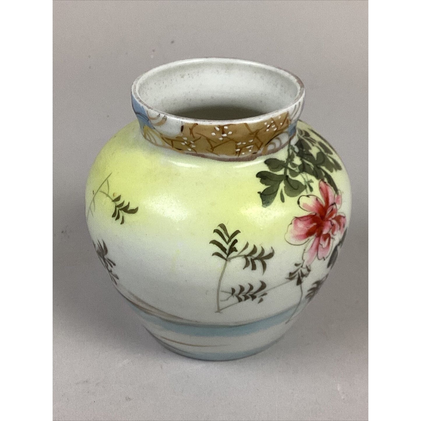 Vintage Hand Painted Floral Japanese Porcelain Vase - 4.25”