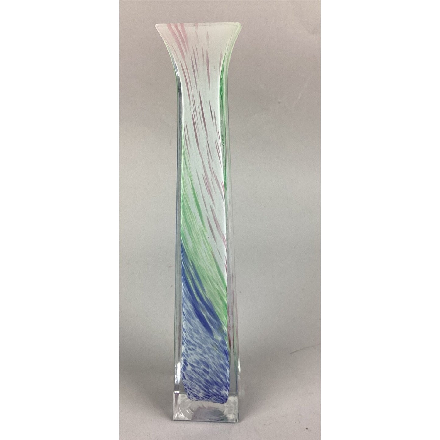 Pink, Green, Blue Swirl Glass Bud Vase - 9”