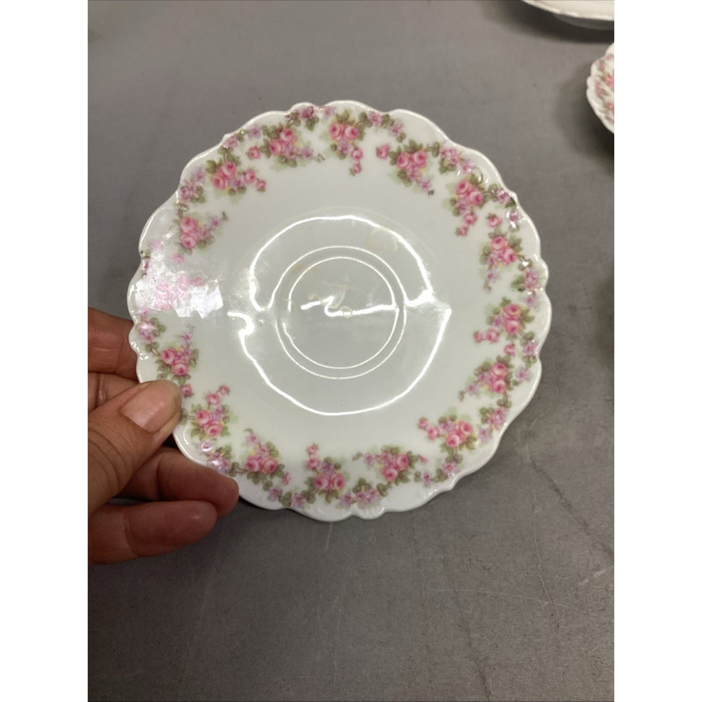 Set Of 10 Vintage Elite Works Limoges Scalloped Edge Saucers Pink Roses - 5-3/4”