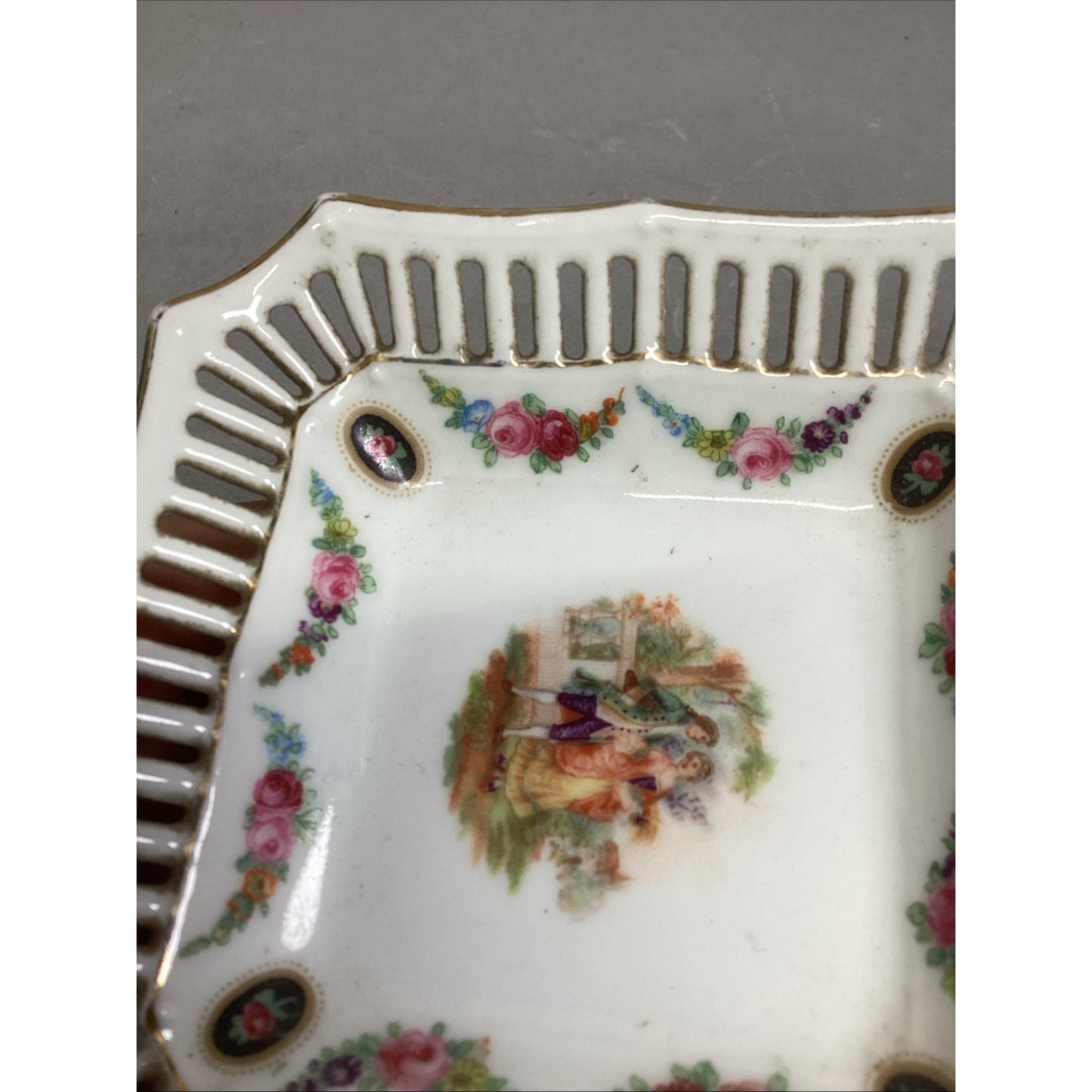 Minton Floral Toothpick Holder & Bavaria Schumann Reticulated Trinket Candy Dish