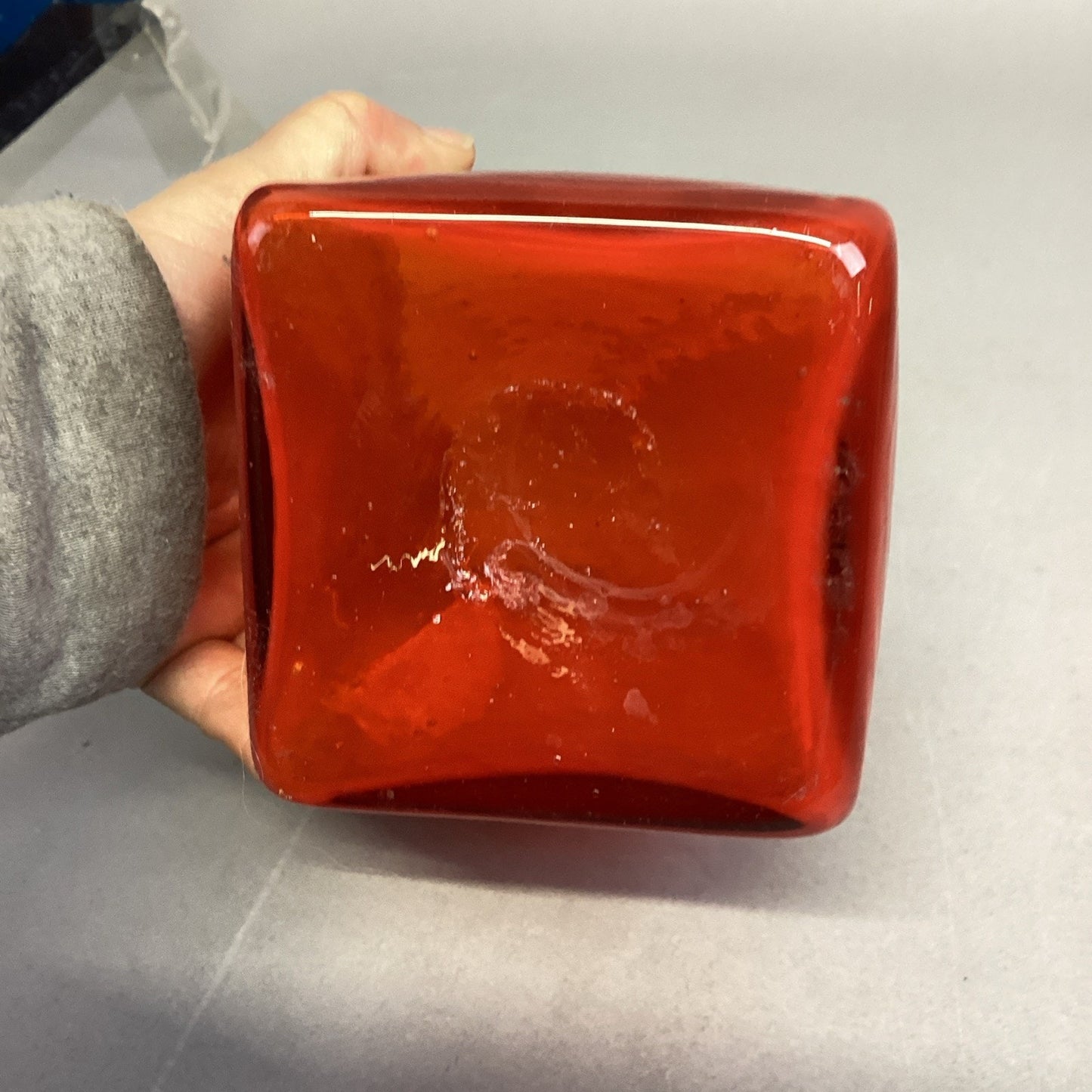 Decorative Burnt Orange Square Glass Cube Candle Holder Vase - 6”Hx4”D