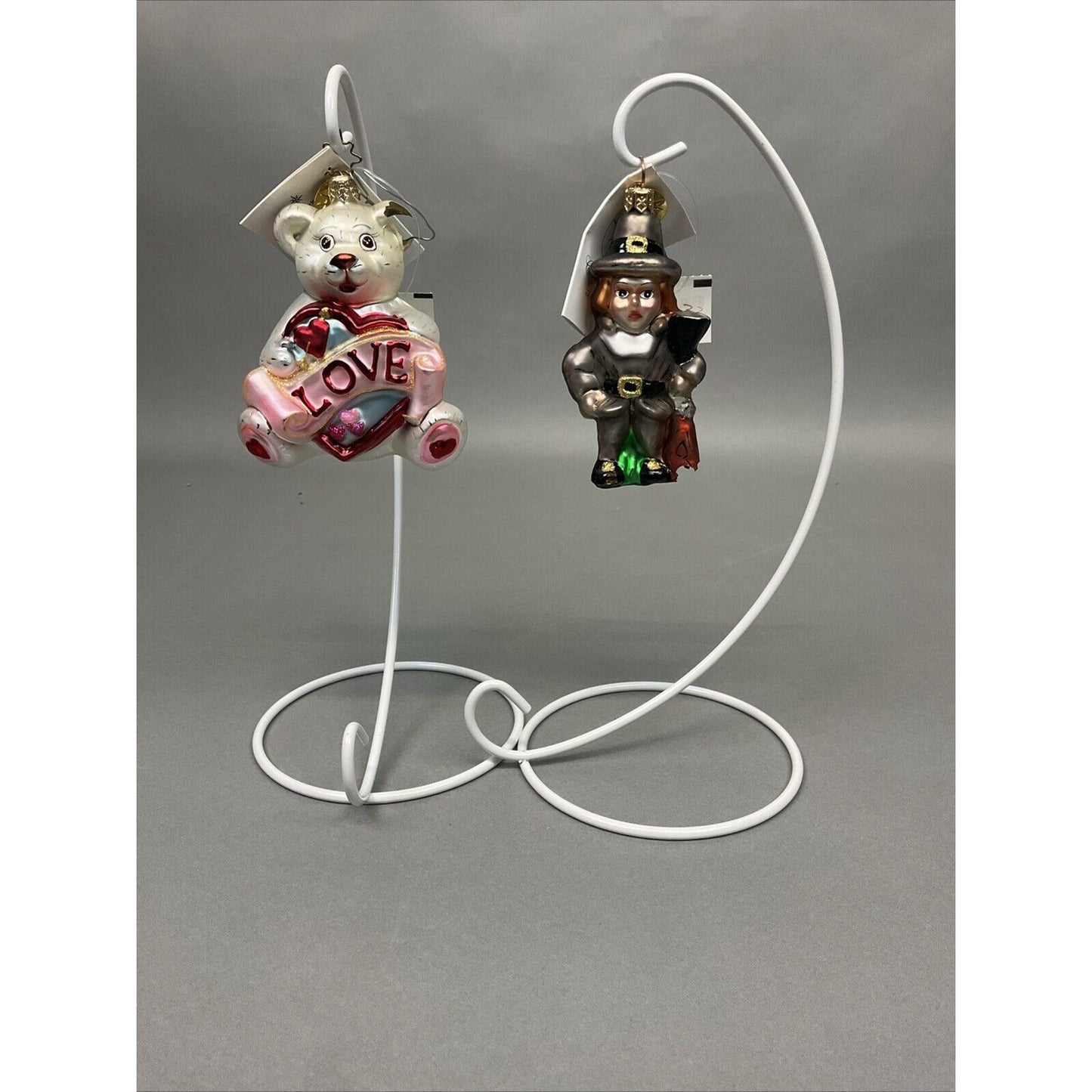 Radko “Teddy Valentine" + “We Gather Together” Christmas Ornaments / Damaged