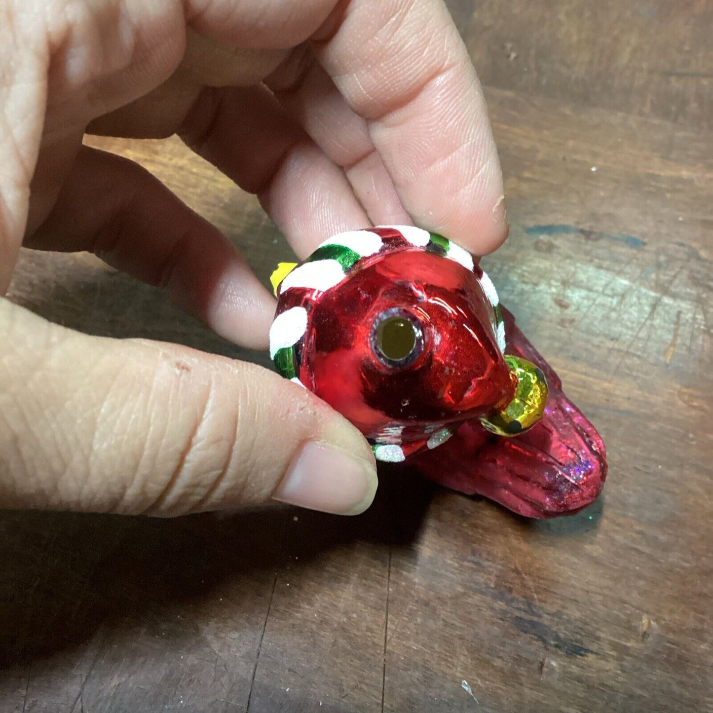 Radko Baby Cardinal Glass Ornament With Broken Beak And No Topper