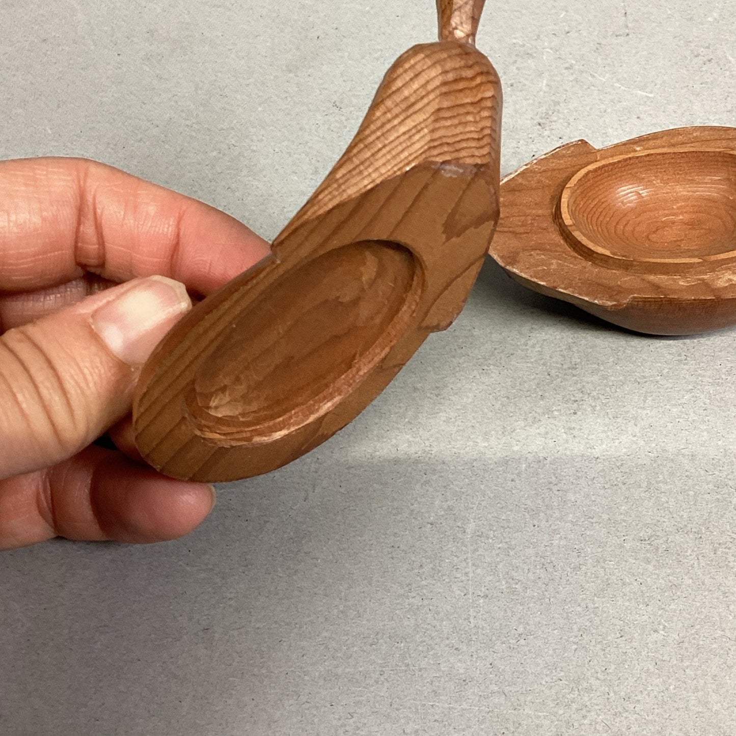 Hand Carved Wooden Grasshopper Cricket On Pear Miniature Trinket Box Figurine