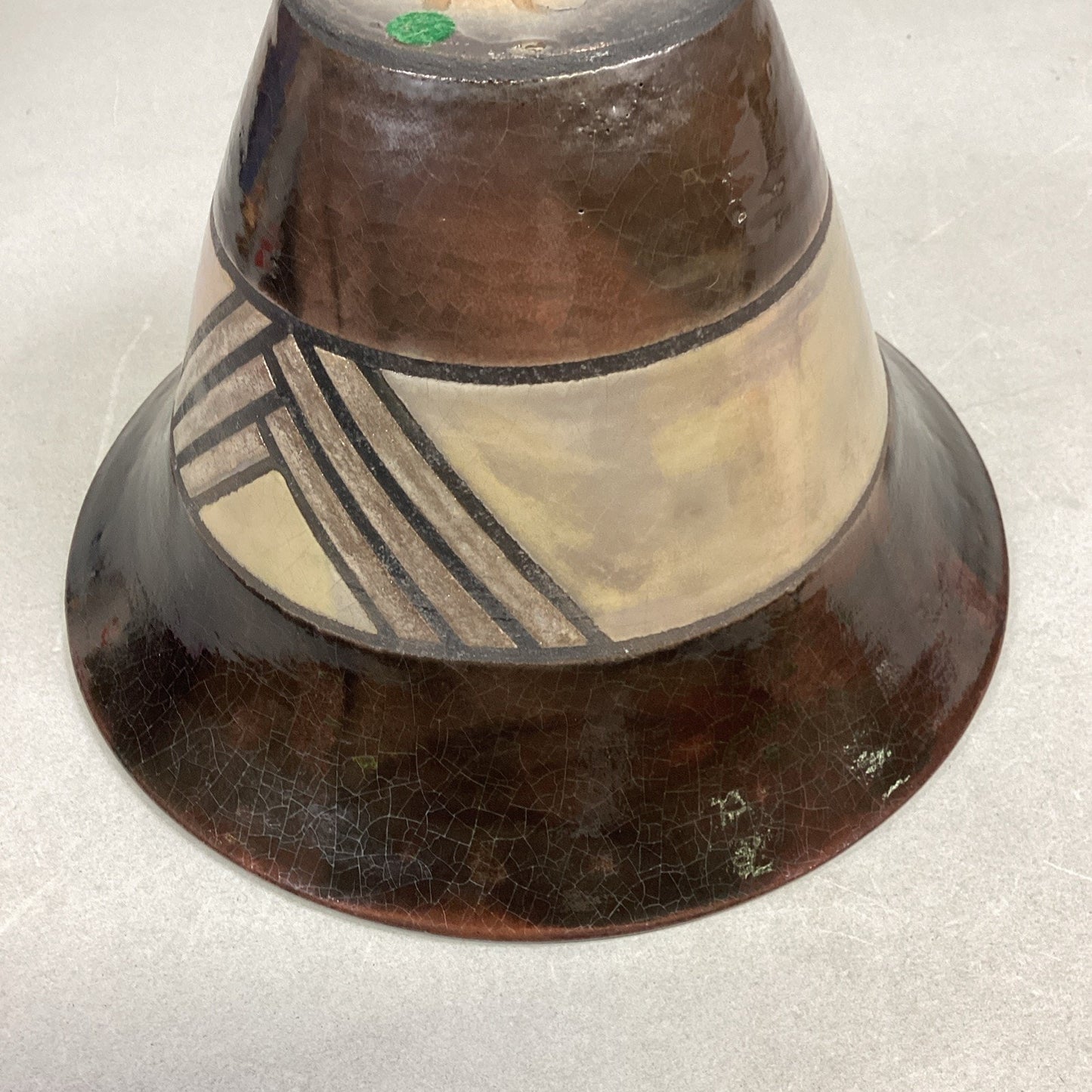 Handmade Pottery Medium Sized Geometric Shape Bowl - 8.5”D - Signed On Base