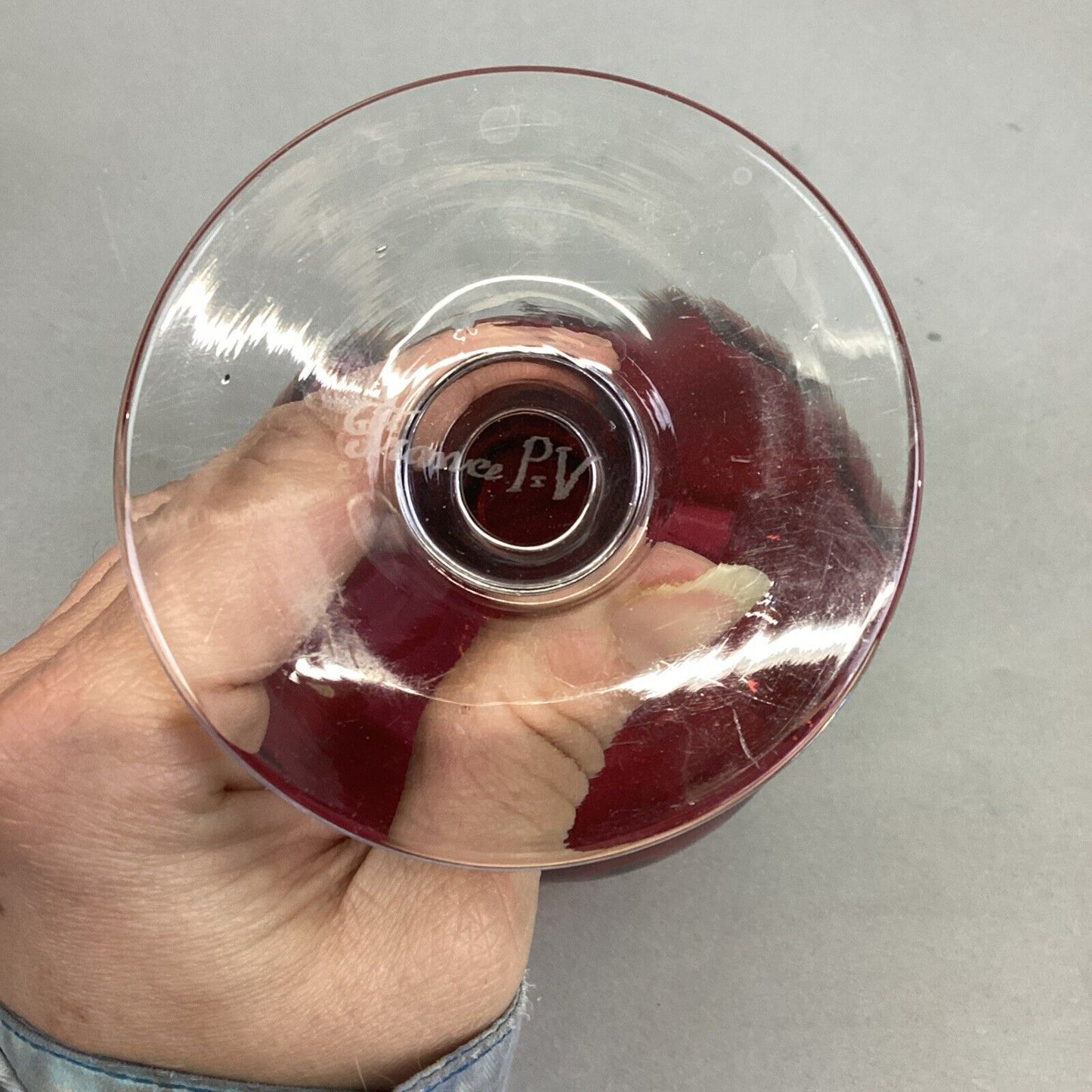 Vintage Glass Cranberry France PV Flower Vase Or Goblet - 6.5”