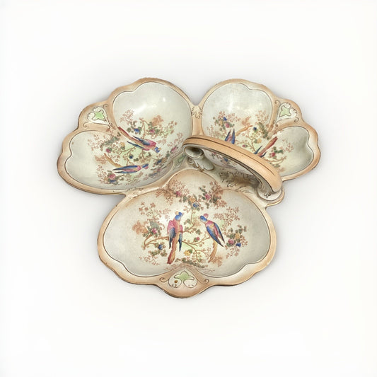 Vintage Rare Crown Ducal Multi Section Serving Dish W/ Birds/Floral Motif