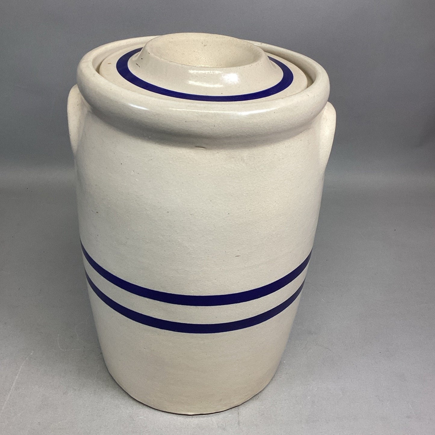Robinson Ransbottom Butter Churn Crock 3 Gallon Blue Crown/Blue Striped - 14”H