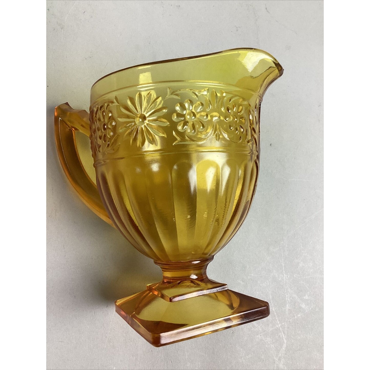 Vintage Indiana Glass Amber Depression Glass Daisy Pattern Footed Cream & Sugar