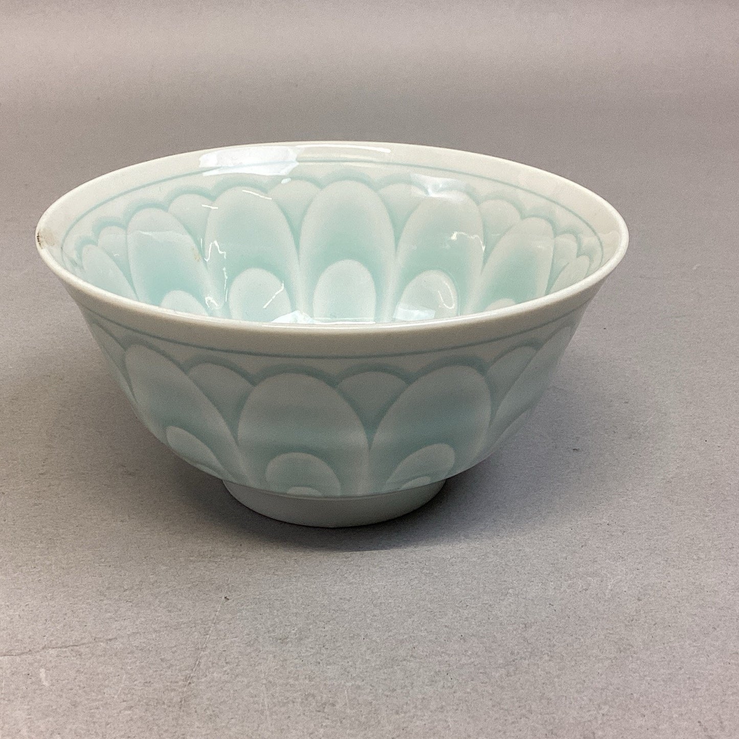 Vintage Porcelain Chinese Celadon Lotus Flower Green Soup Rice Bowl