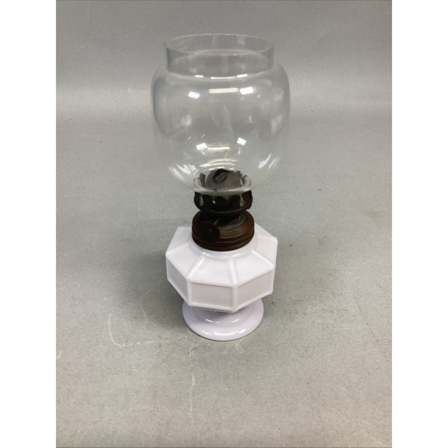 Vintage Milk Glass Hurricane Oil Lamp - 6.5”H
