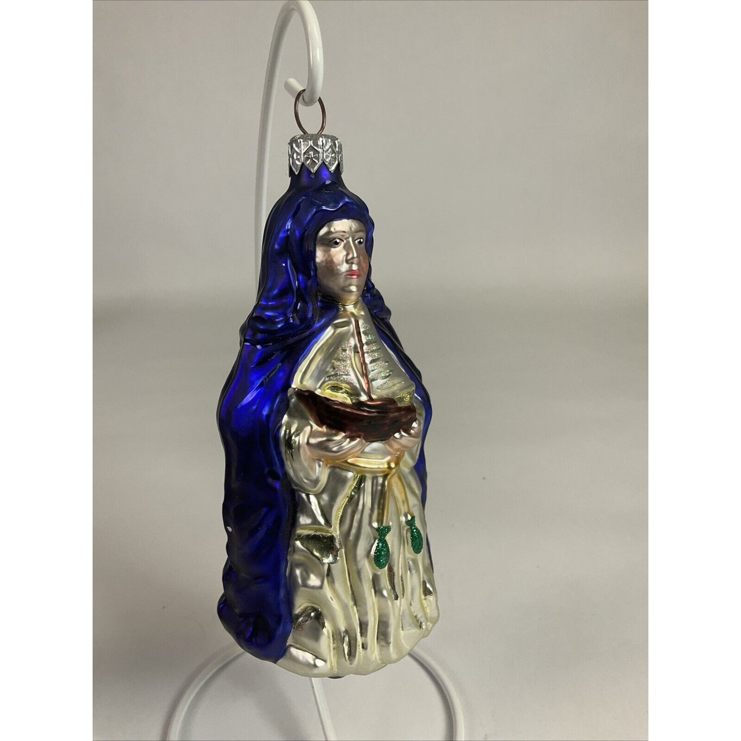 PATRICIA BREEN Glass Ornament St. Ursula Sailboat Ship Fish Cobalt Blue Robe