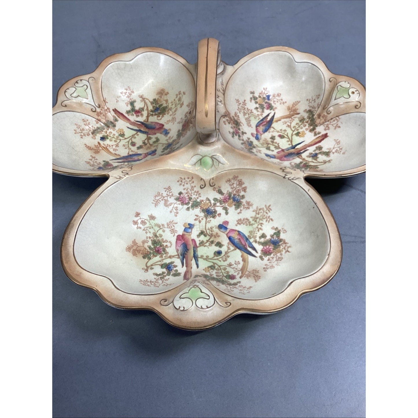 Vintage Rare Crown Ducal Multi Section Serving Dish W/ Birds/Floral Motif
