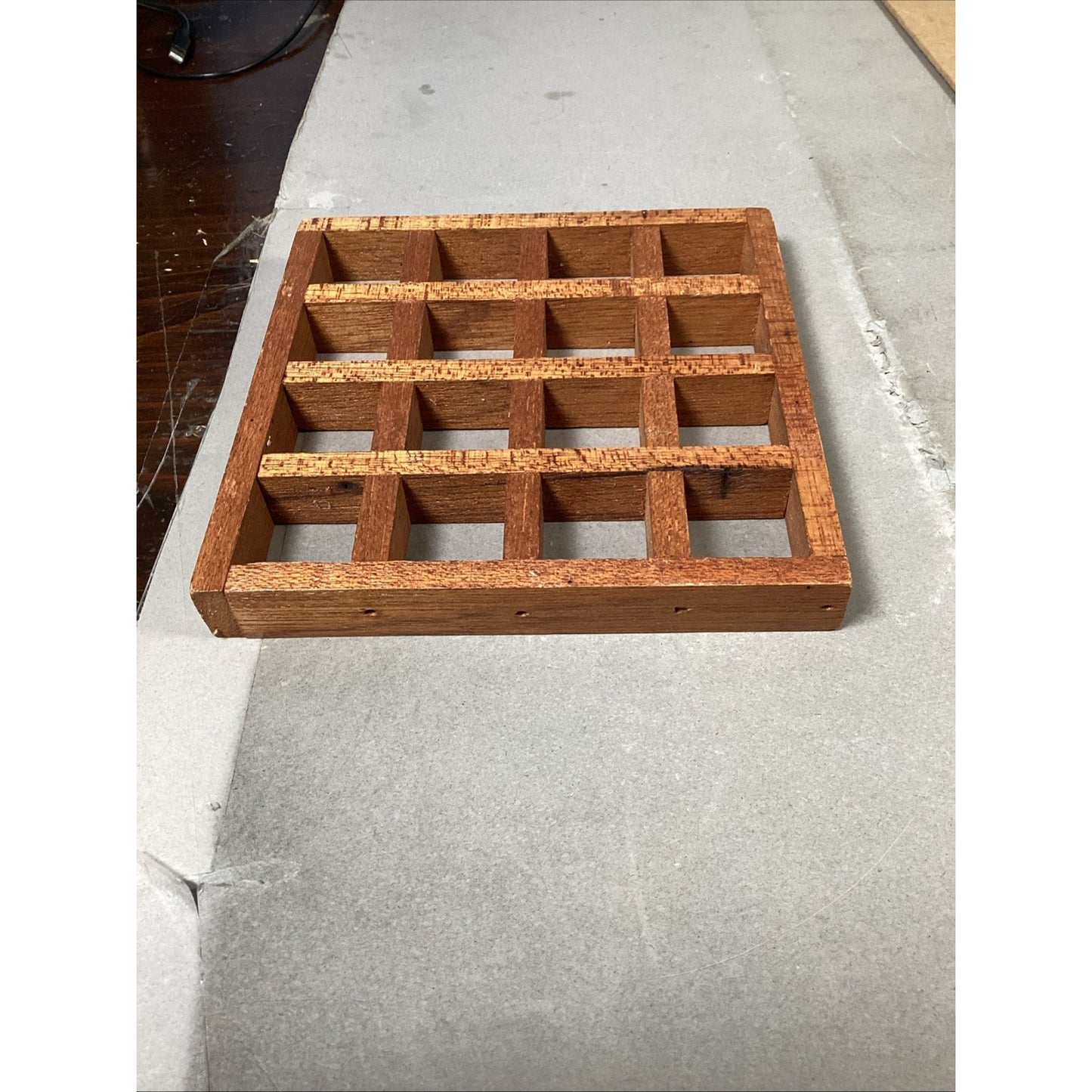Vintage MCM Teak Wood Trivet Hot Plate Coaster - 6.25”D