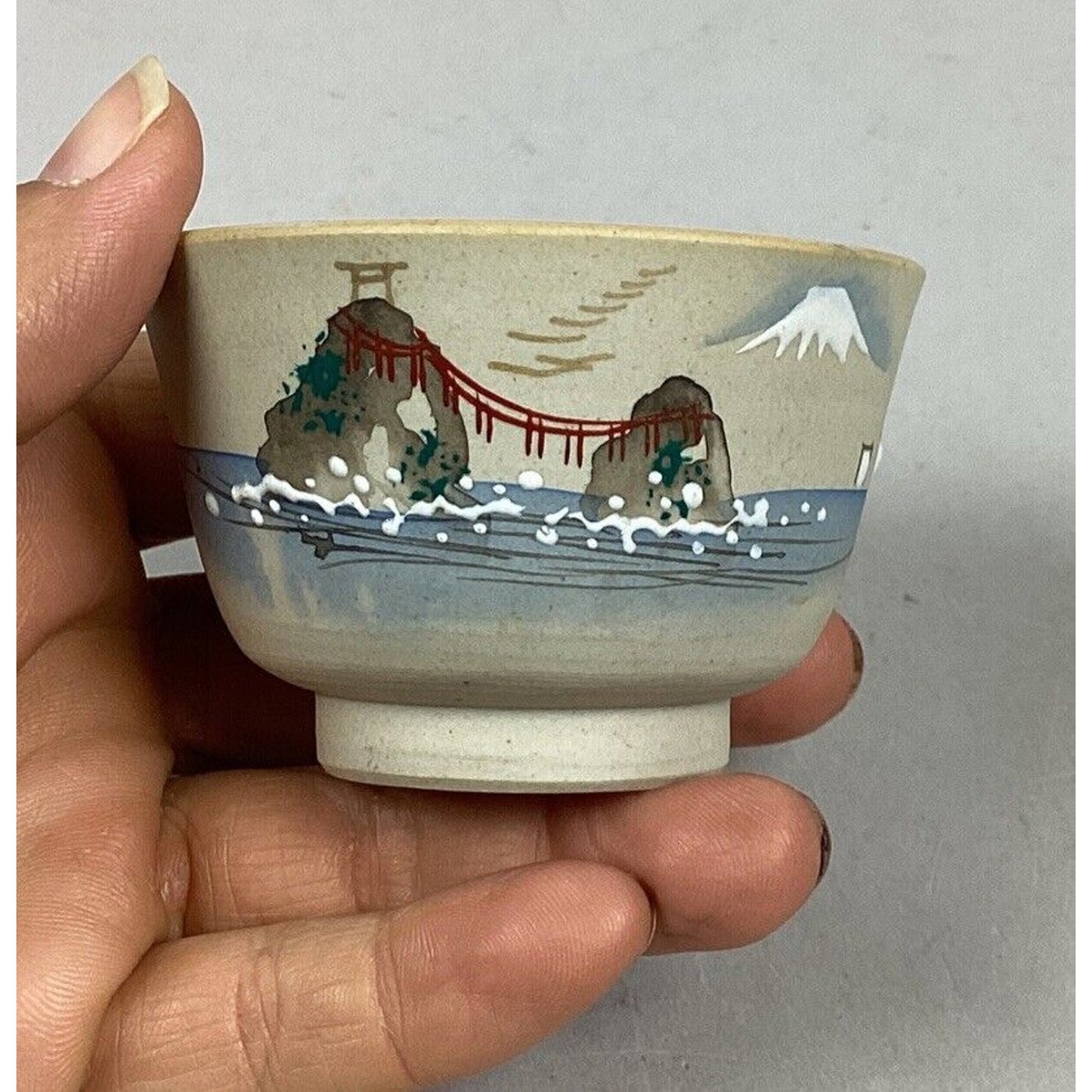 Hand Painted Japanese Tea Cup - Mount Fiji - 1 3/4”H