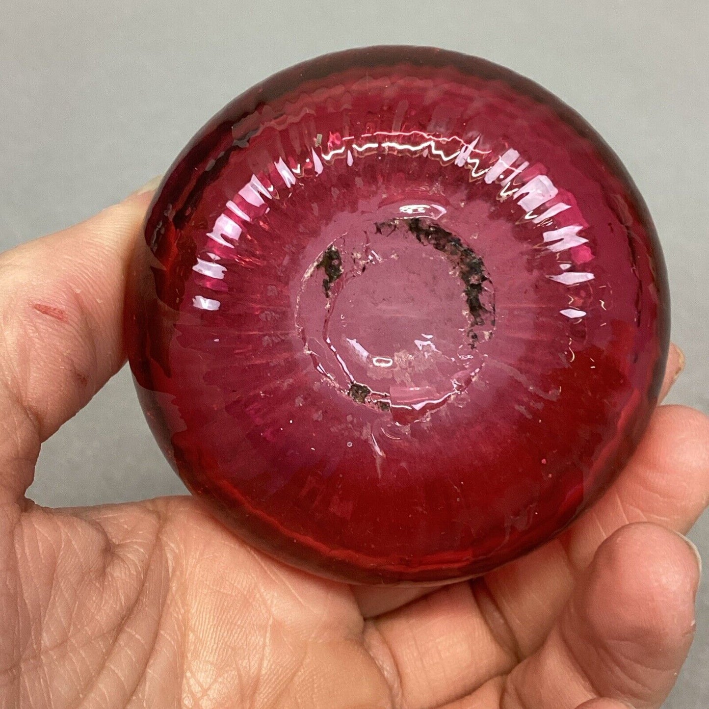 Vintage Hand Blown Pilgrim Glass Swirl Cranberry Vase - 3.5”H