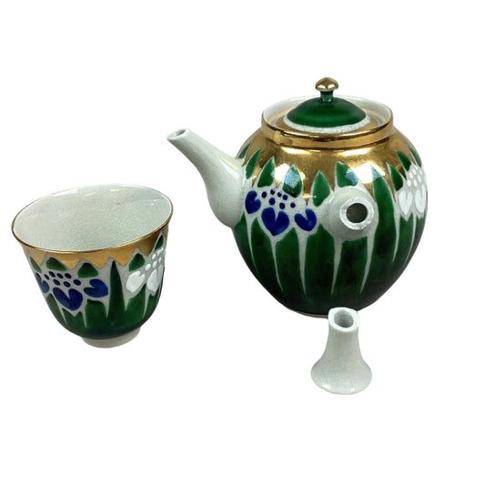 Japanese Kutani Hand Painted Iris With Gold Teapot And Tea Cup Set - Damaged