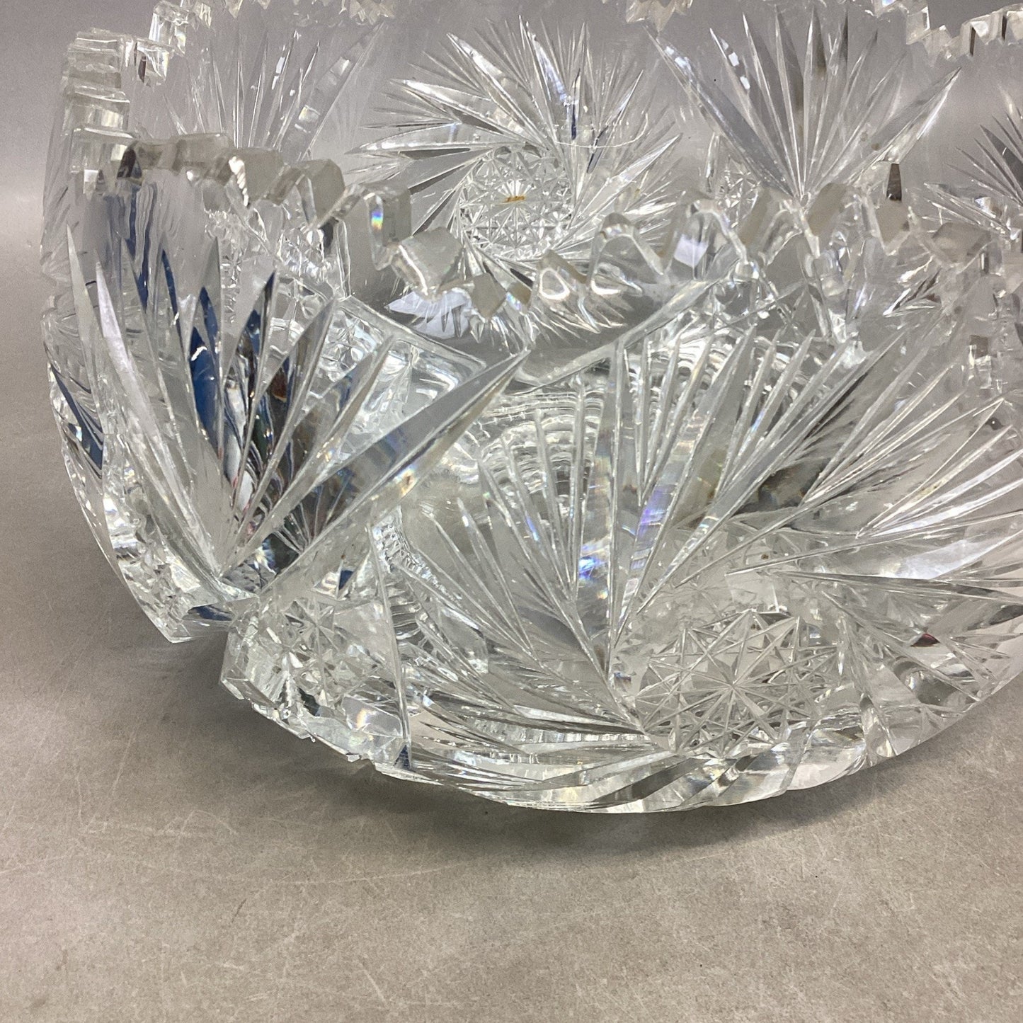 Vintage Large Heavy Cut Glass Bowl - 6”Hx9”D