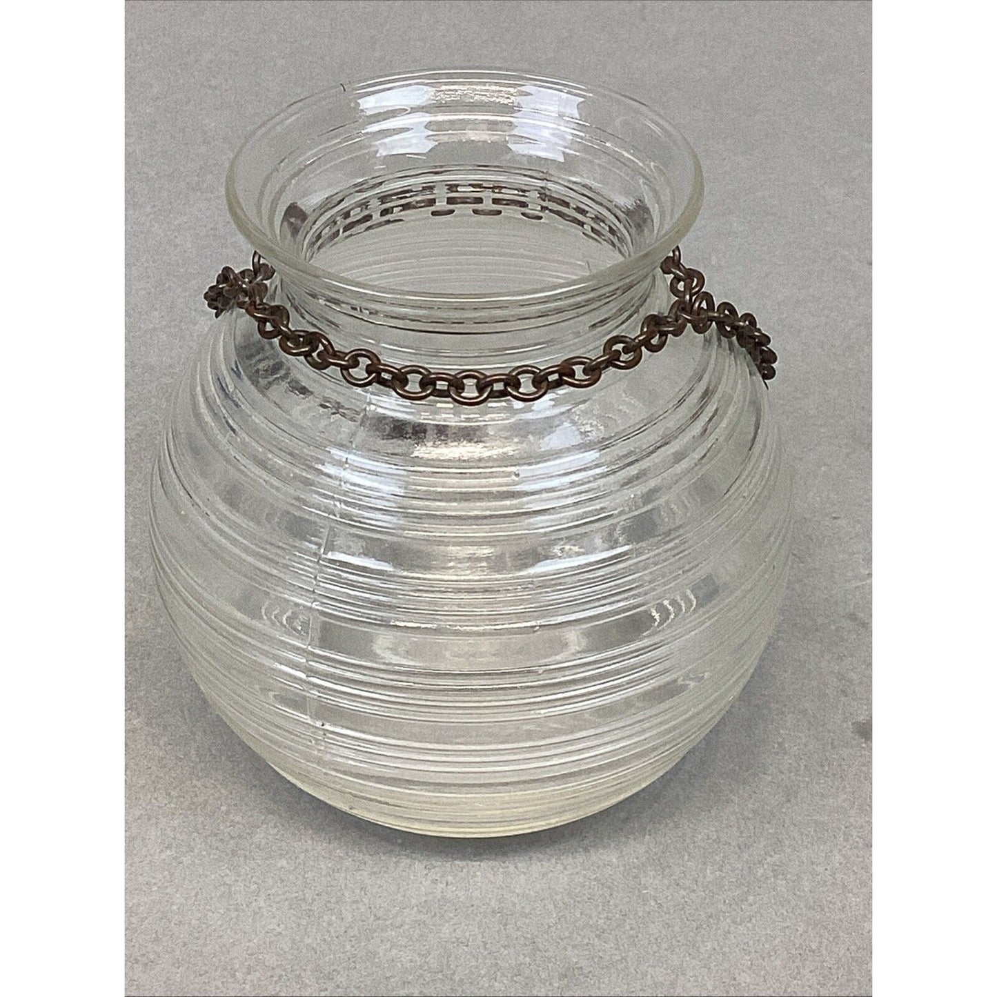 Vintage Clear Depression Glass Small Ribbed Bee Hive Vase With Chain - 3”