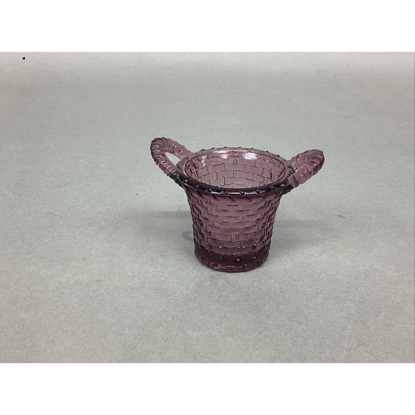 Boyd Glass Purple Amethyst Basket with Handles Toothpick Holder