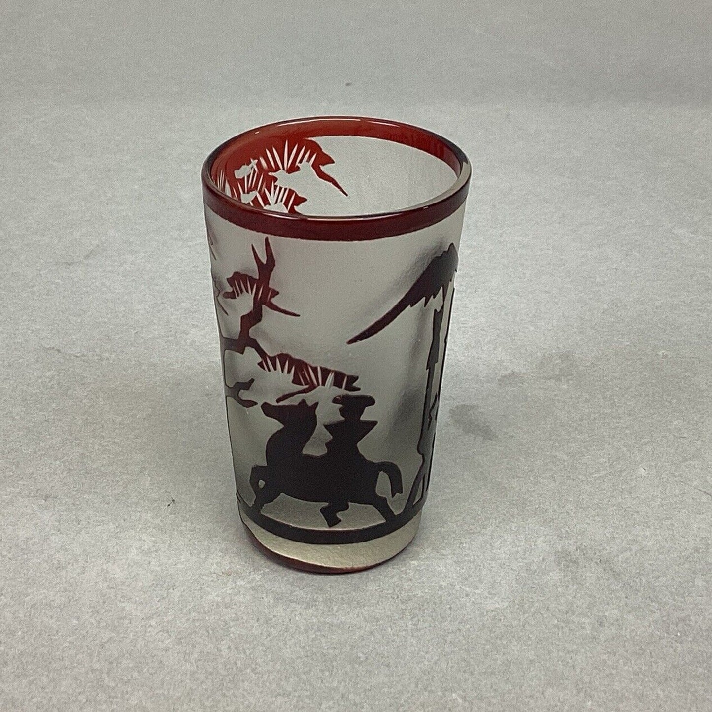 Vintage Noritake Japanese Barware Glasses Frosted Ruby Red Glass - 2.5”