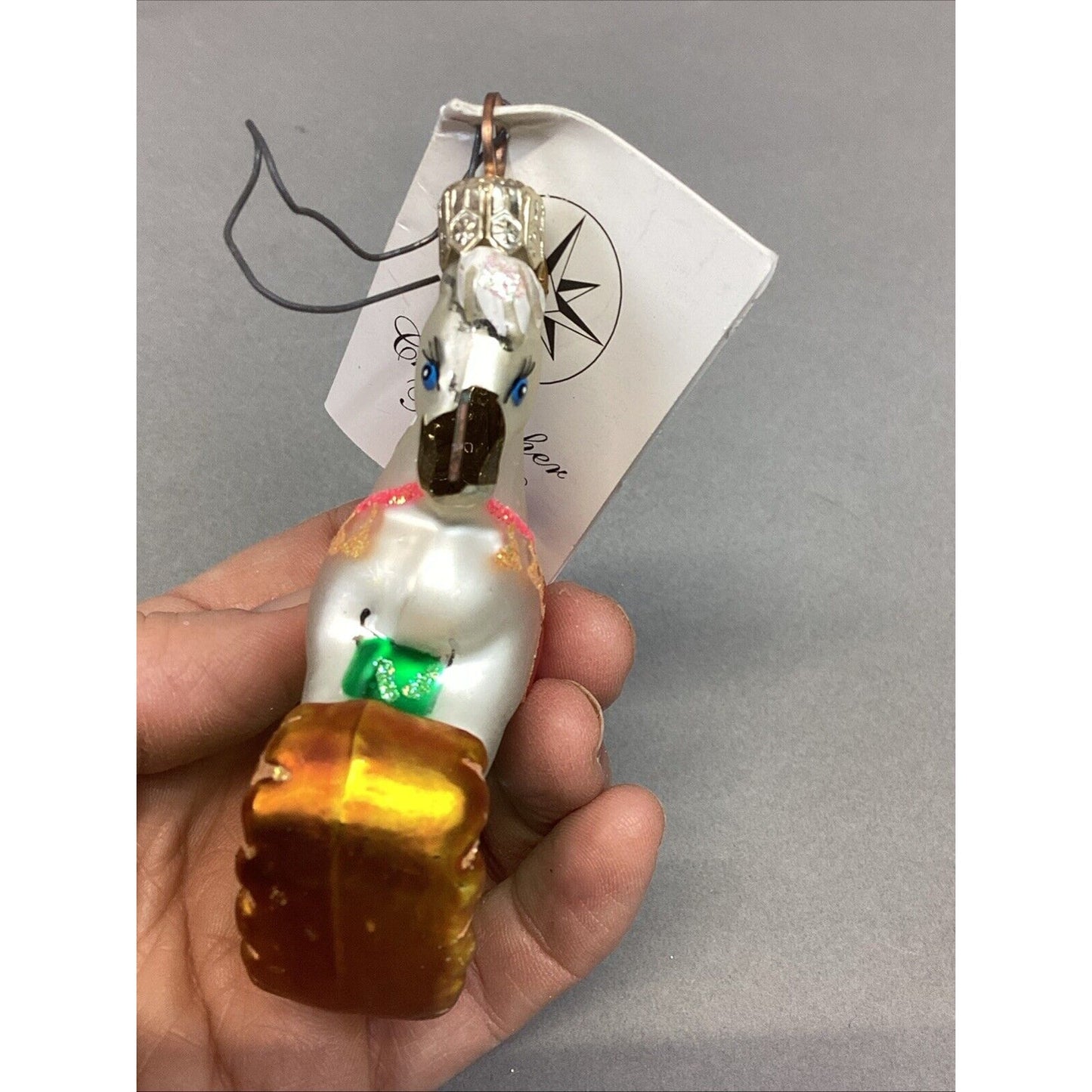 3 Radko Gingerbread Man And Rocking Horses Glass Christmas Ornaments - Damaged