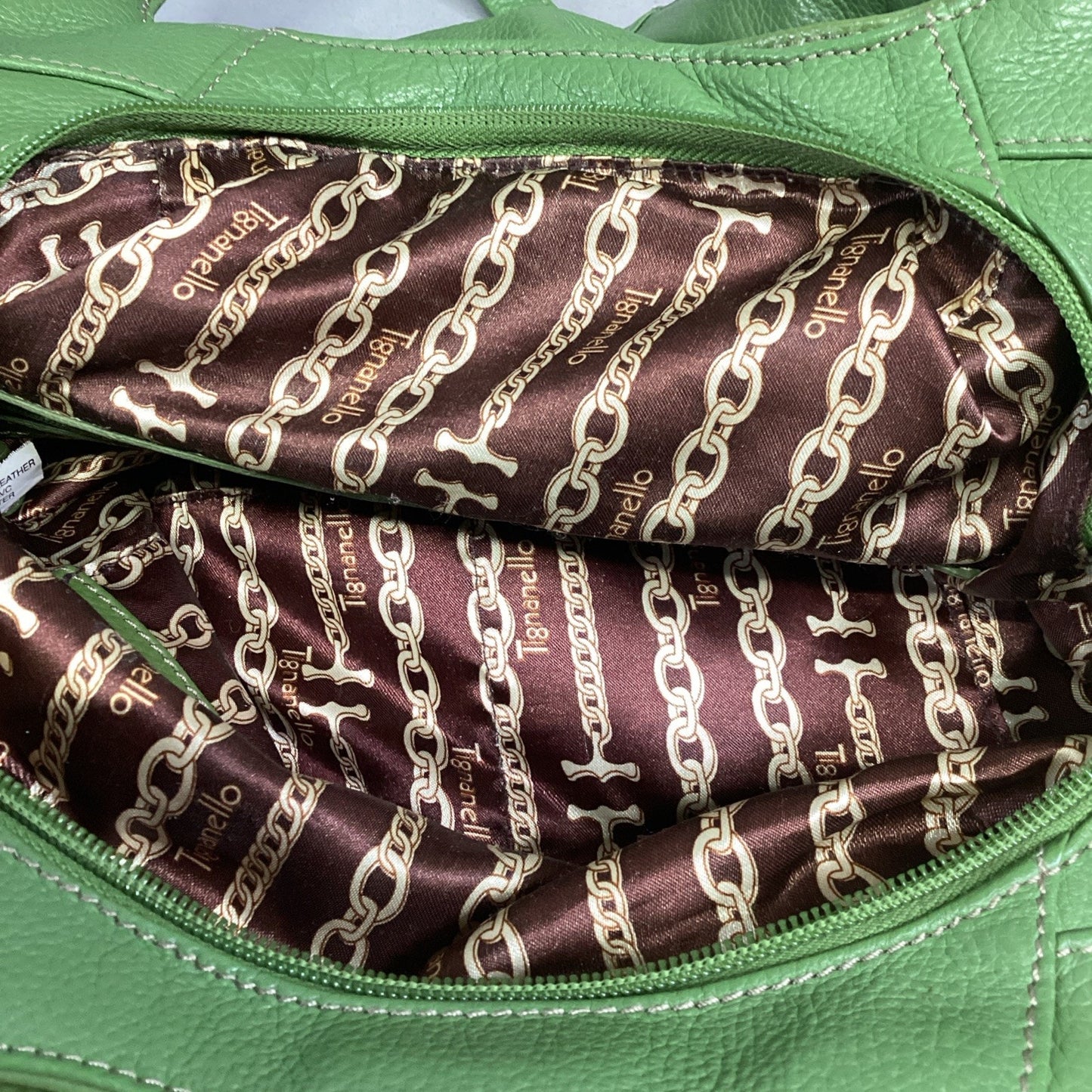 TIGNANELLO Double Handle Green Pebbled Leather Satchel Shoulder Bag Purse