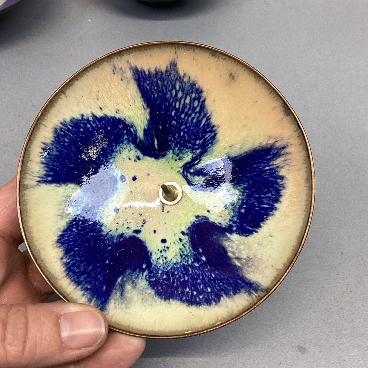 Vintage MCM Copper Enameled Dish & 2 Candle Holders By E. Krage - Norway