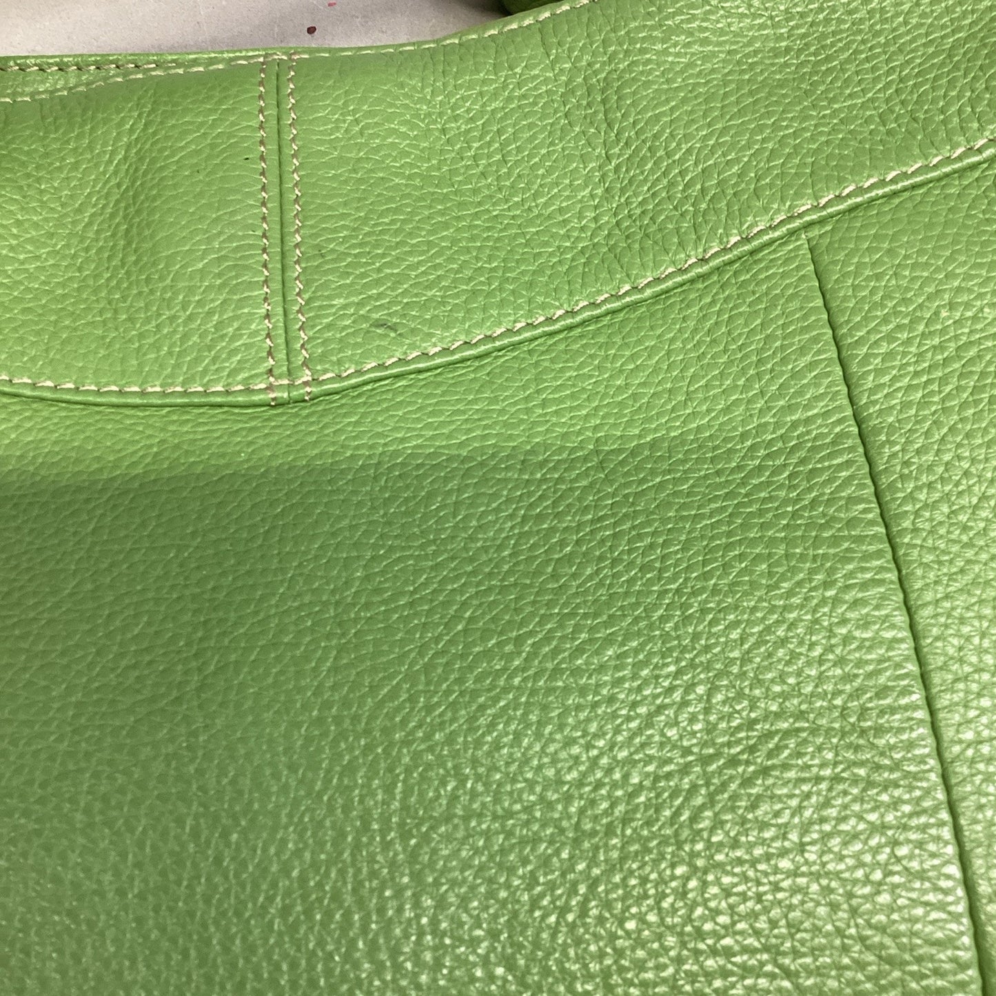 TIGNANELLO Double Handle Green Pebbled Leather Satchel Shoulder Bag Purse