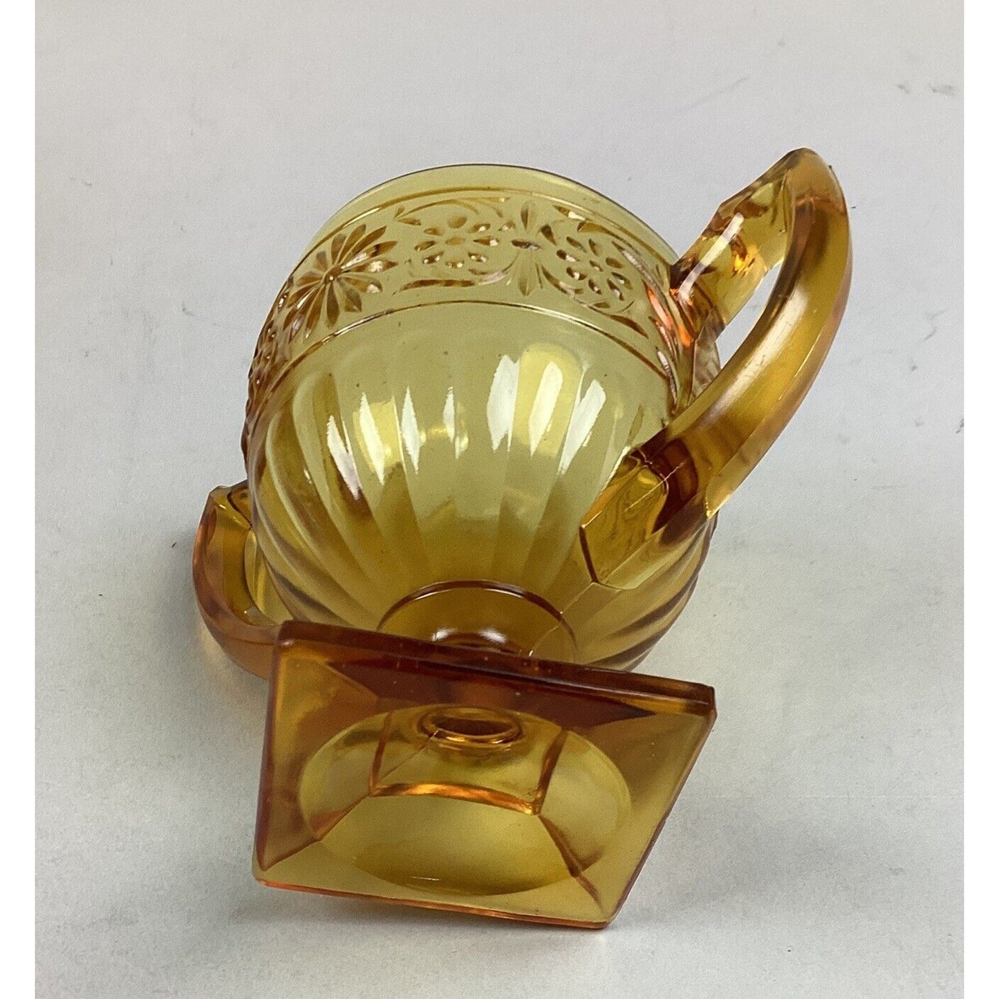 Vintage Indiana Glass Amber Depression Glass Daisy Pattern Footed Cream & Sugar