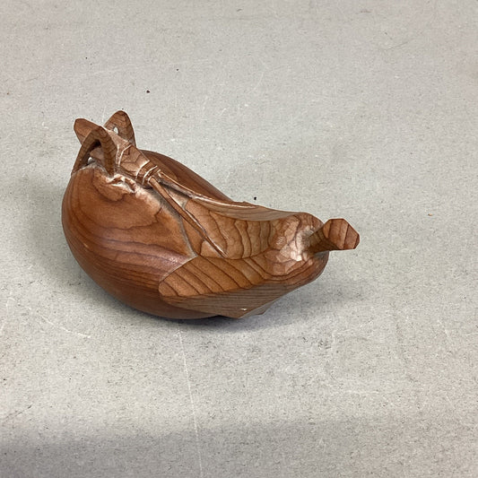 Hand Carved Wooden Grasshopper Cricket On Pear Miniature Trinket Box Figurine