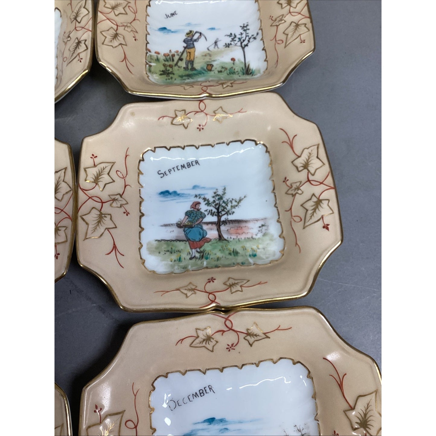 Set of 12 Vintage Months Of The Year Hand Painted Bowls