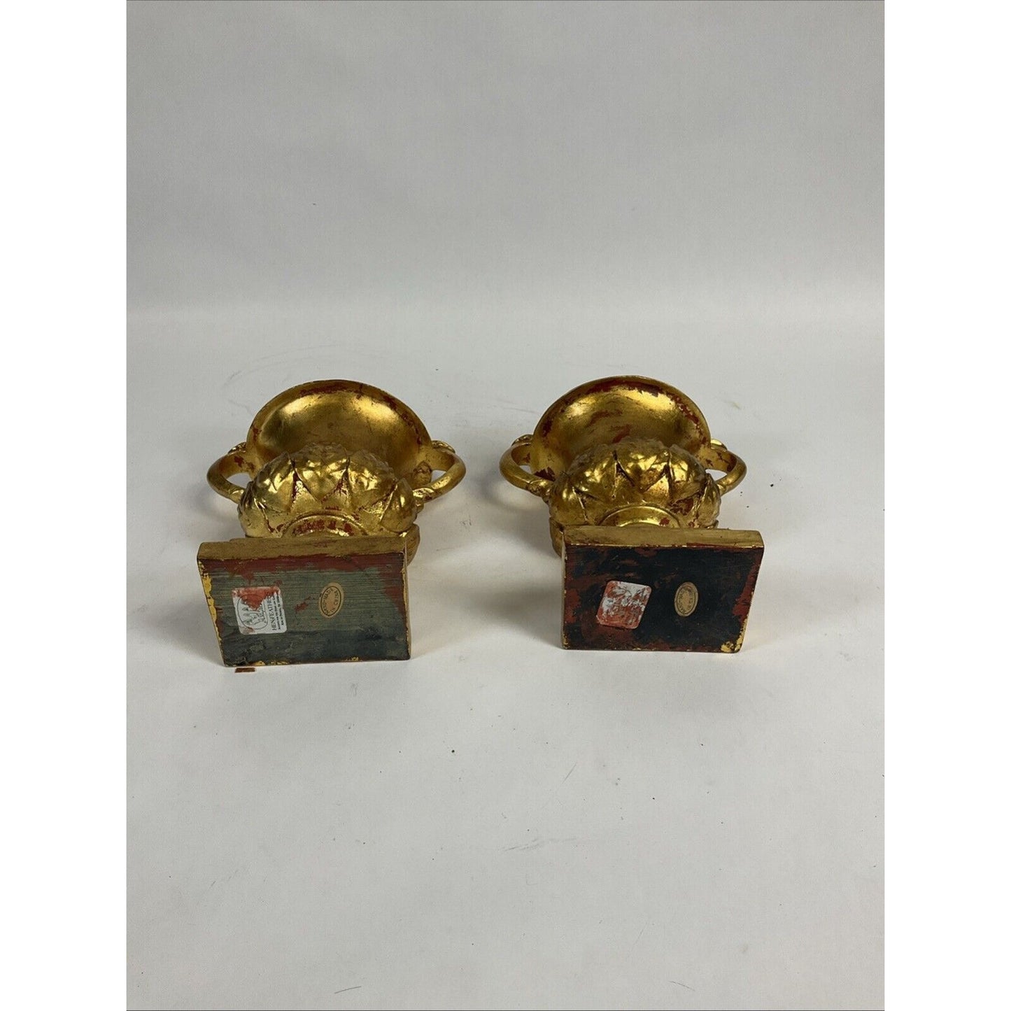 Pair of Large Golden Vases with Handles - 7"H