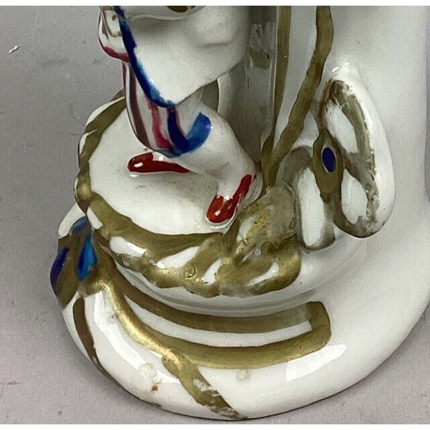 Antique Asian Chinese Porcelain Hand Painted Gold Gilt Figural Candlesticks 7.5”