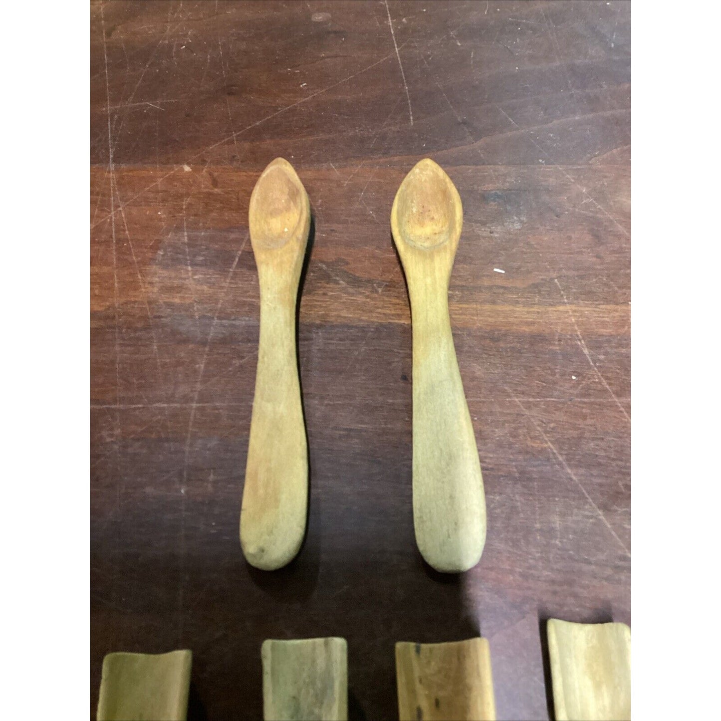 Lot Of 8 Handmade Wood Utensils - Spoons Spatulas