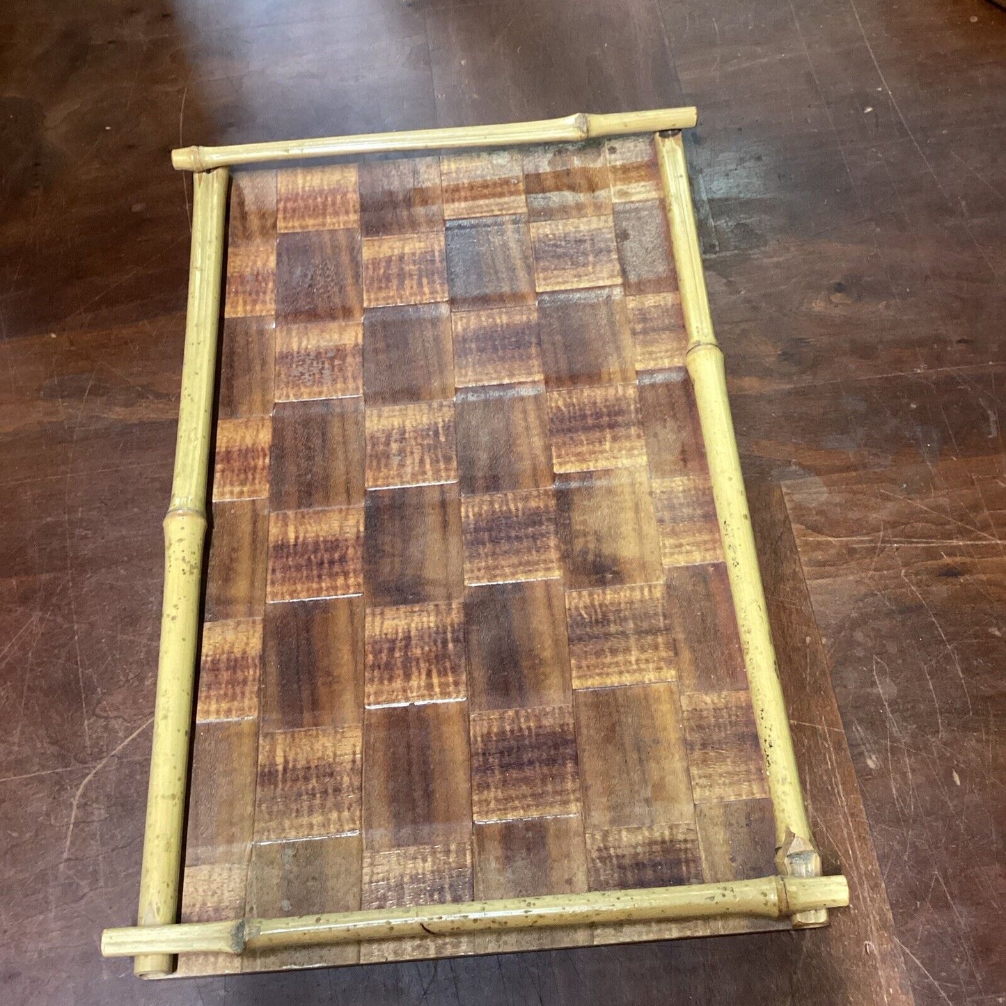 Vintage Bamboo Wooden Serving Tray - 17x11”