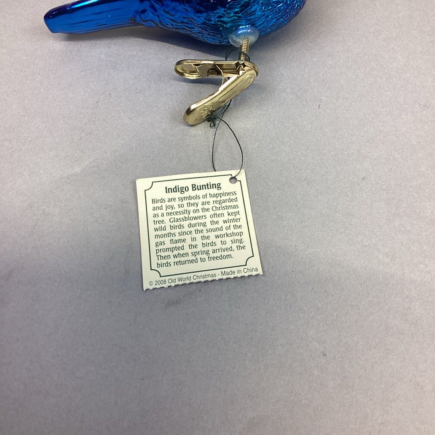 Old World Indigo Bunting, VFA Snowman & Small White Glitter Heart Ornaments