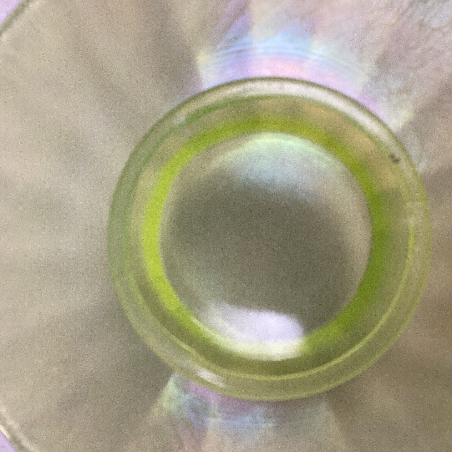 Set Of 2 Iridescent Uranium Glass Plate/Saucer Yellow Green Glows - 6.25”